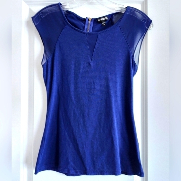 Express royal blue short sleeve top with sheer shoulders size X-small - Picture 1 of 3
